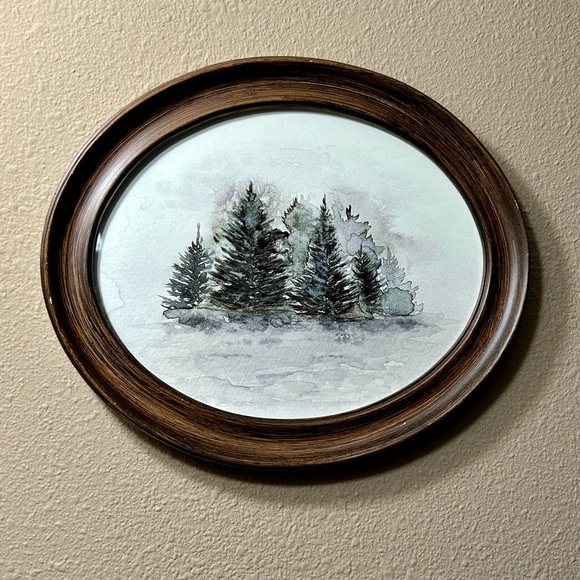 Hearth & Hand Brown Framed Watercolor Evergreen Wall Art - Picture 6 of 9